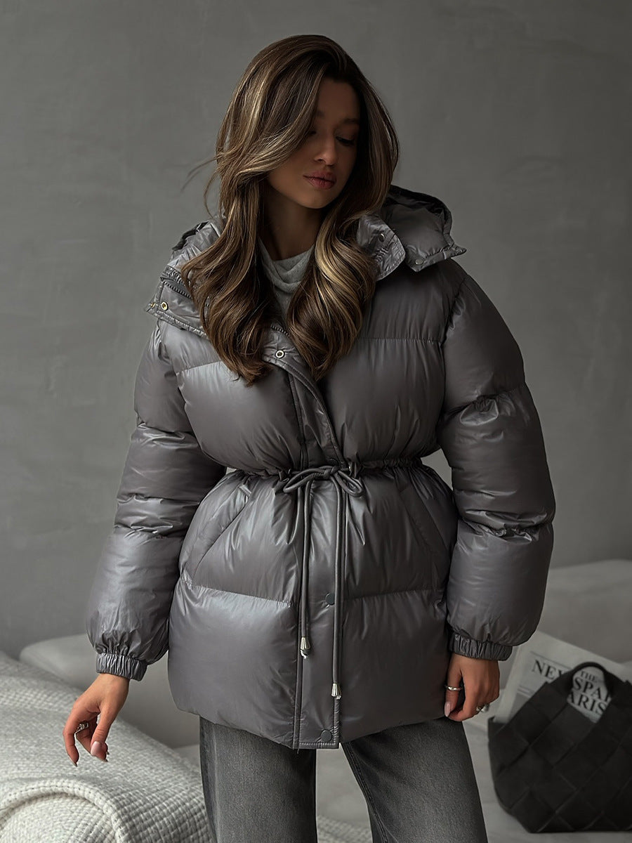 Damenjacke schwarz tailliert mit Kapuze und verstellbarem Taillenband - 9 - Atelier-Zofia
