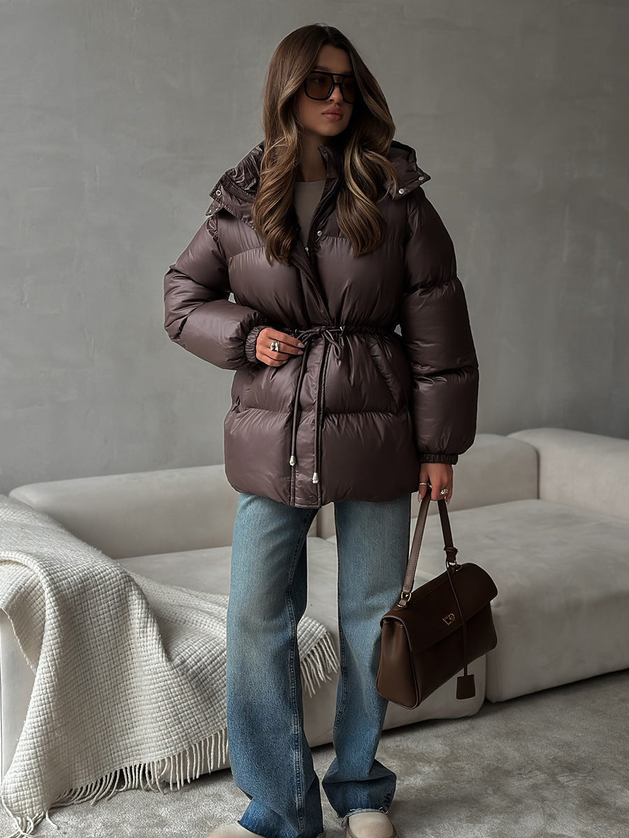 Damenjacke schwarz tailliert mit Kapuze und verstellbarem Taillenband - 12 - Atelier-Zofia