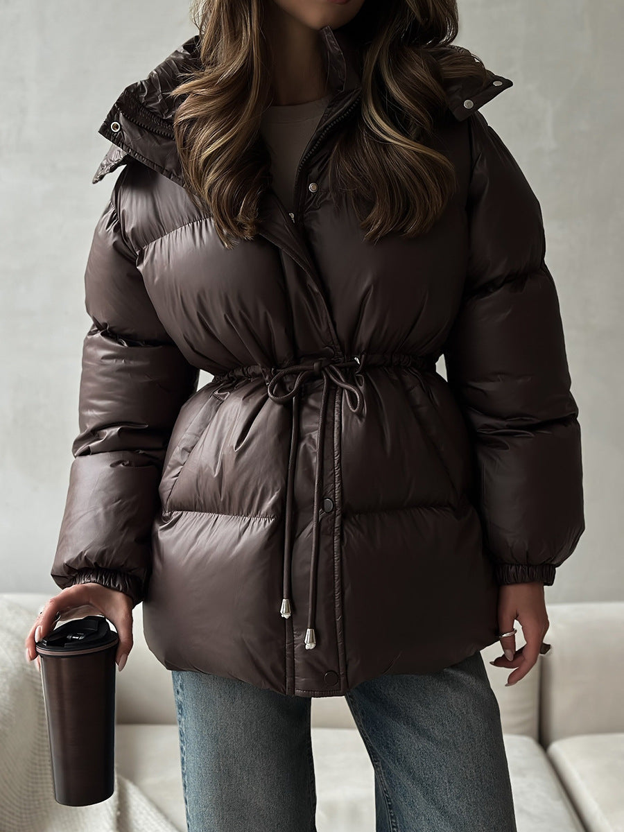 Damenjacke schwarz tailliert mit Kapuze und verstellbarem Taillenband - 13 - Atelier-Zofia