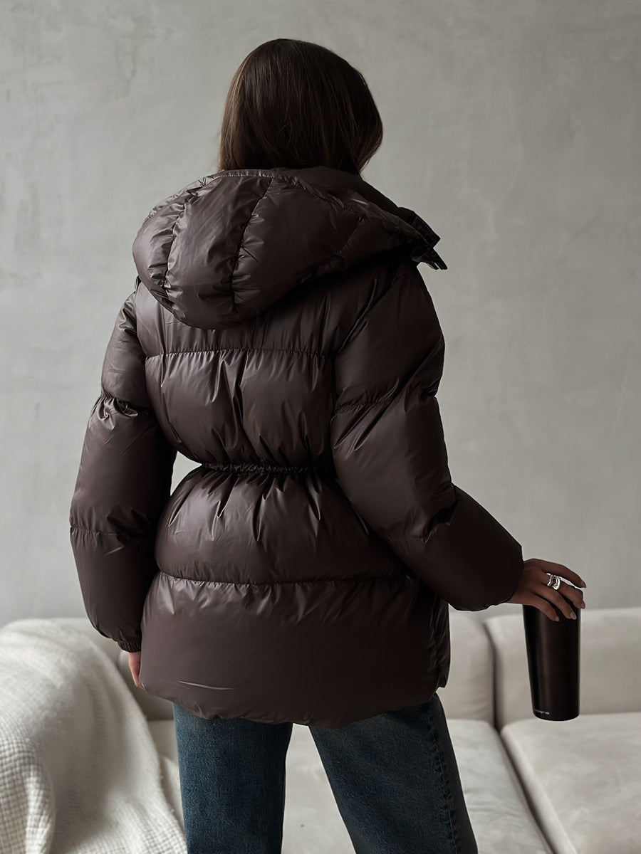 Damenjacke schwarz tailliert mit Kapuze und verstellbarem Taillenband - 14 - Atelier-Zofia
