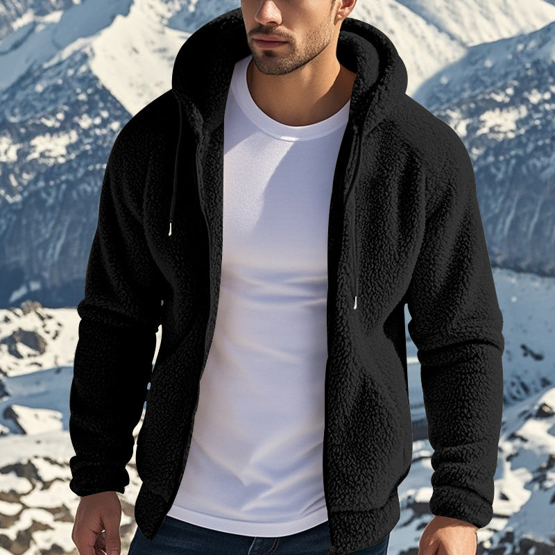Fleecejacke Herren schwarz mit Kapuze und Reißverschluss - 1 - Atelier-Zofia