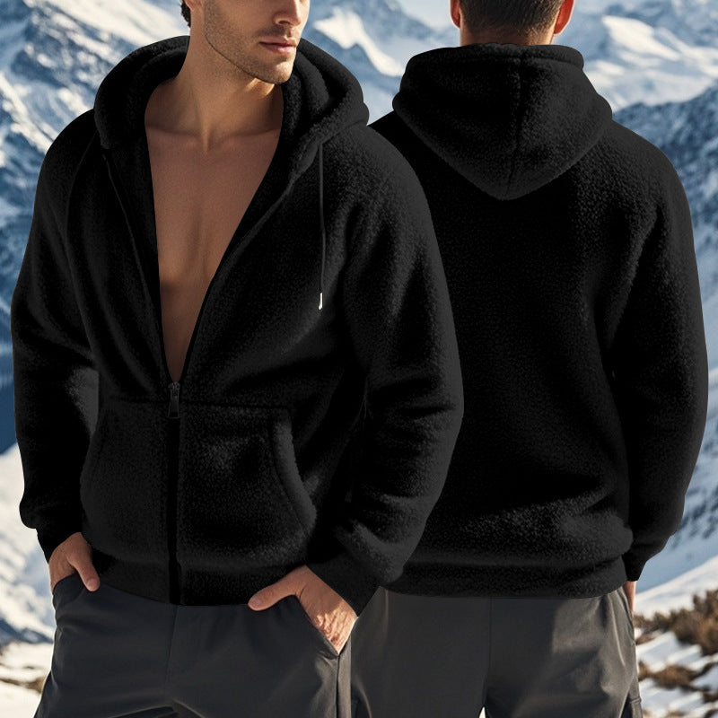 Fleecejacke Herren schwarz mit Kapuze und Reißverschluss - 6 - Atelier-Zofia