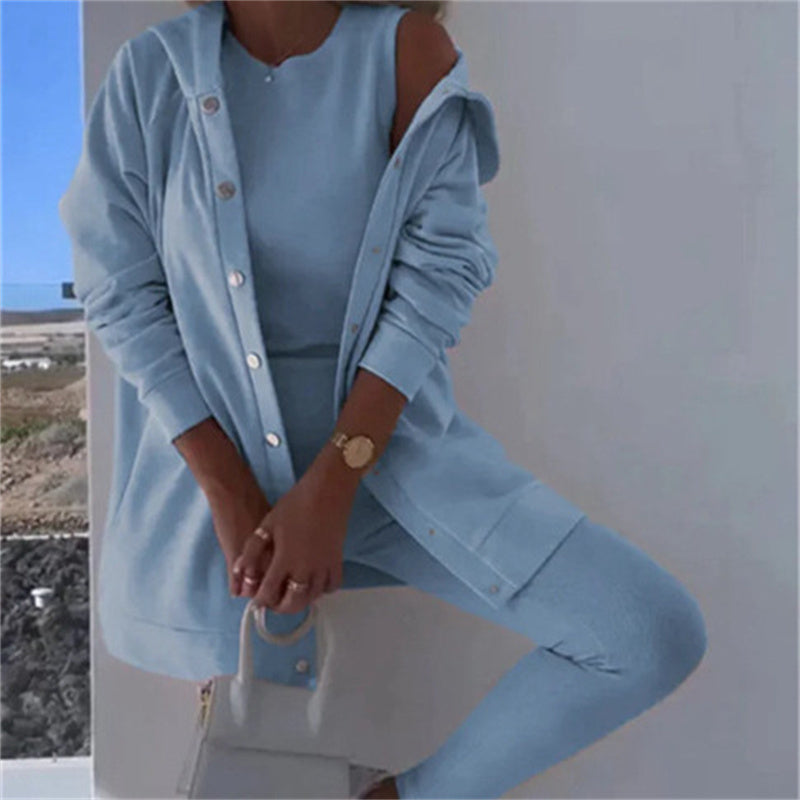Outfit Damen lila figurbetont mit Kapuzenjacke und Leggings - 2 - Atelier-Zofia