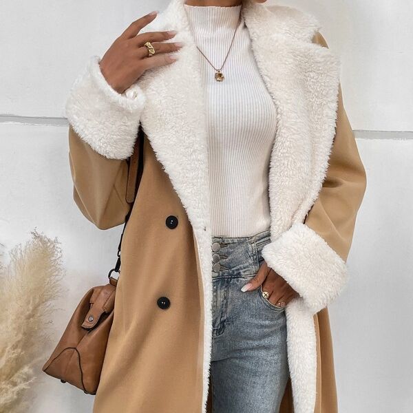 Mantel Damen beige mit doppelter Knopfreihe und weichem Kragen - 1 - Atelier-Zofia