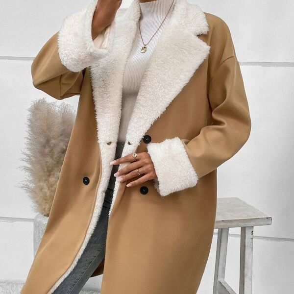 Mantel Damen beige mit doppelter Knopfreihe und weichem Kragen - 3 - Atelier-Zofia