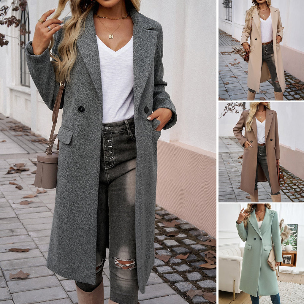 Mantel Damen grau tailliert mit Reverskragen und Taschen - 2 - Atelier-Zofia