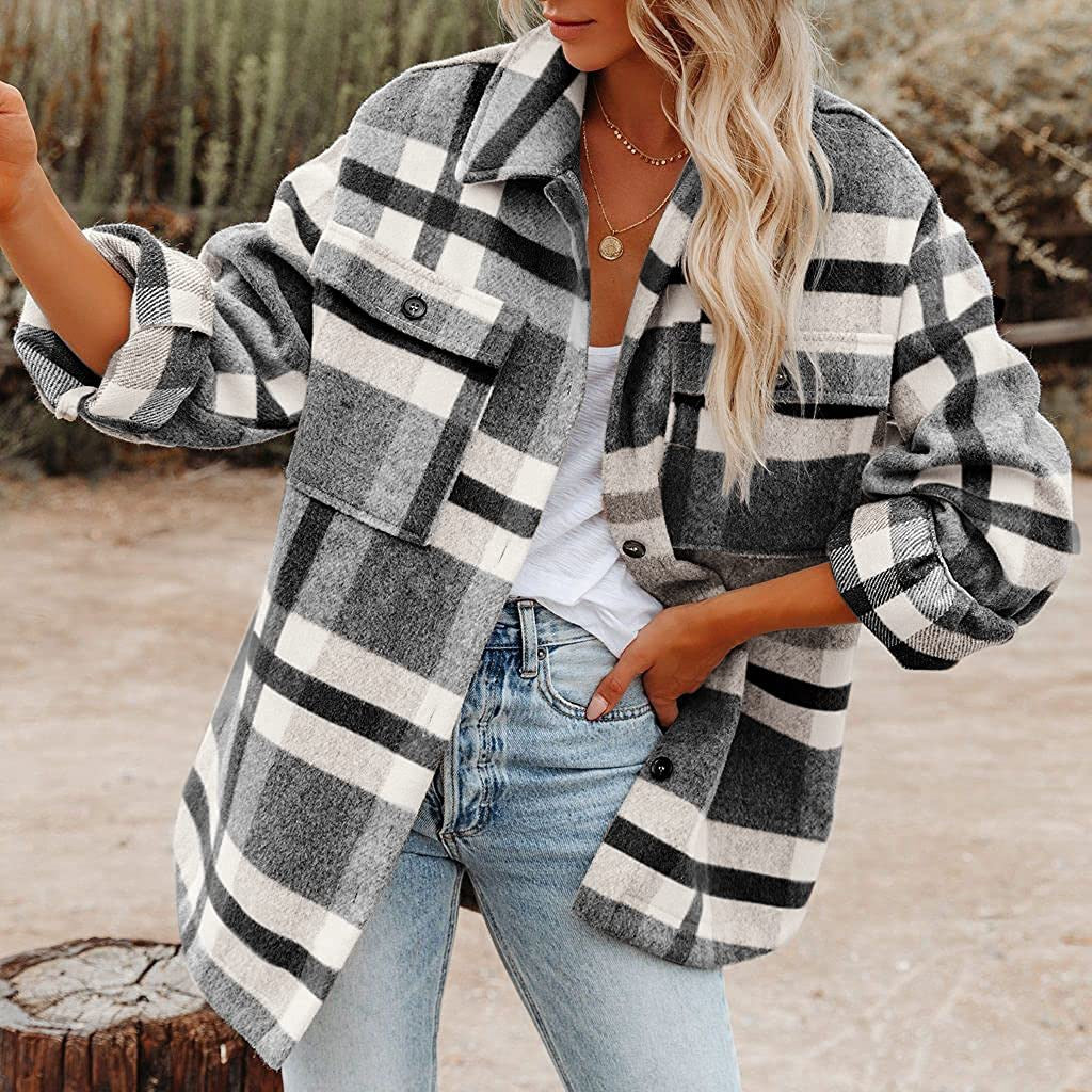 Jacke Damen grau kariert mit praktischen Taschen - 2 - Atelier-Zofia