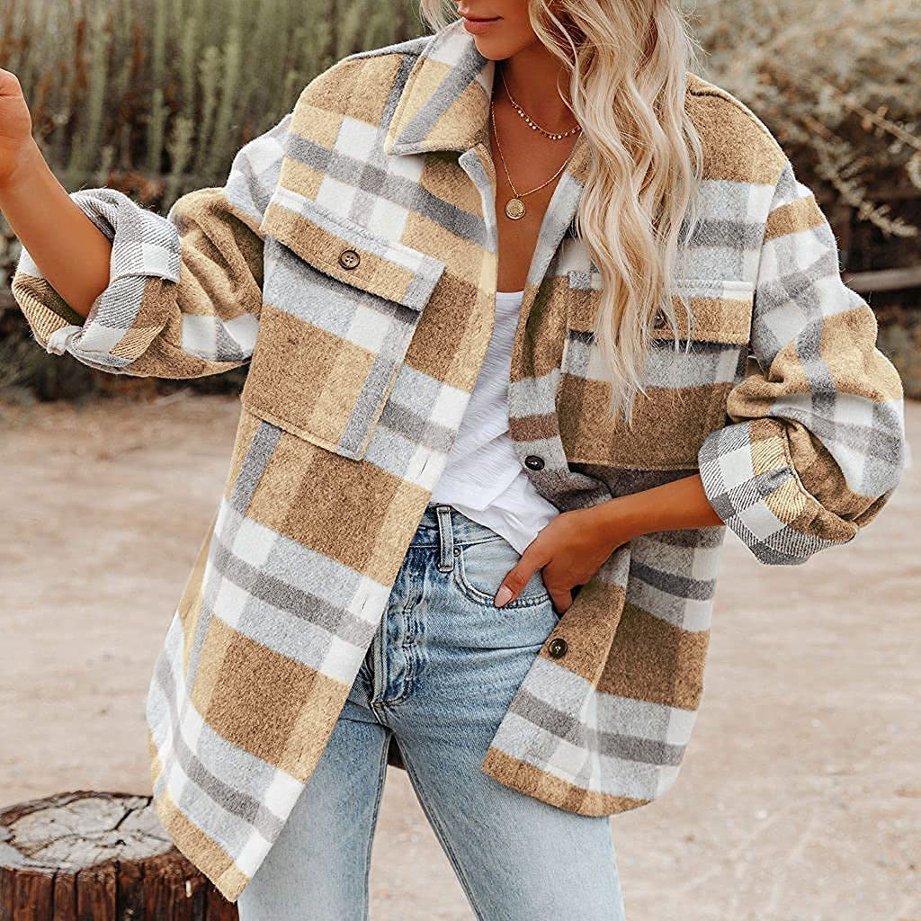 Jacke Damen grau kariert mit praktischen Taschen - 4 - Atelier-Zofia