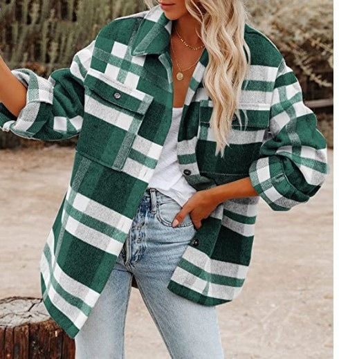 Jacke Damen grau kariert mit praktischen Taschen - 8 - Atelier-Zofia