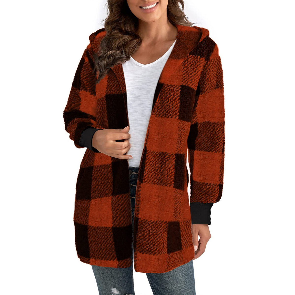 Jacket Damen rot mit Kapuze und lässigem Schnitt - 4 - Atelier-Zofia