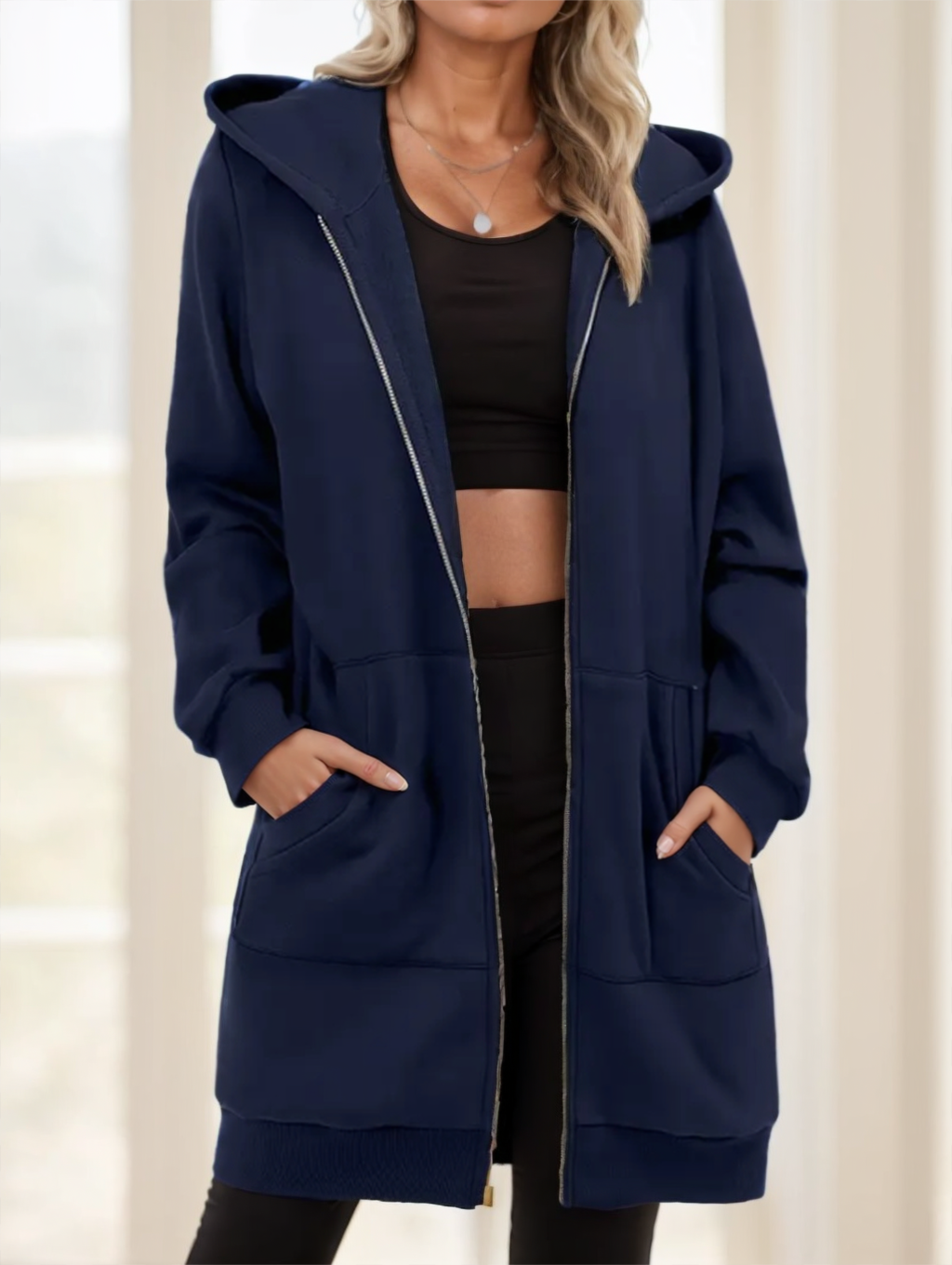 Jacke Damen grau mit Kapuze und Reißverschluss - 3 - Atelier-Zofia