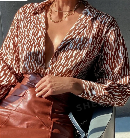 Bluse Damen braun tailliert mit klassischem Kragen und langen Ärmeln - 2 - Atelier-Zofia