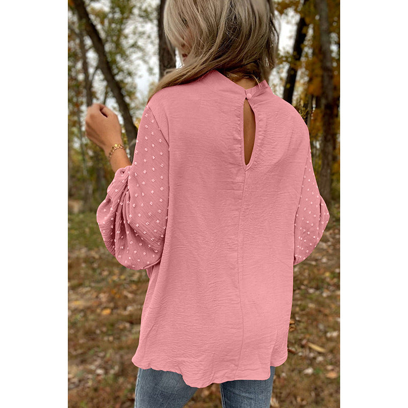 Bluse Damen rosa weit geschnitten mit Puffärmeln - 5 - Atelier-Zofia