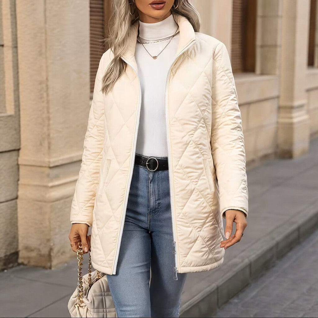 Steppjacke Damen beige tailliert mit Stehkragen - 3 - Atelier-Zofia
