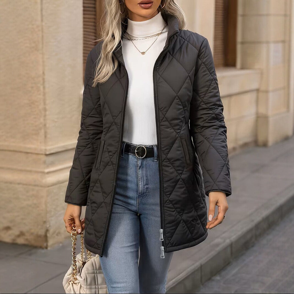 Steppjacke Damen beige tailliert mit Stehkragen - 6 - Atelier-Zofia