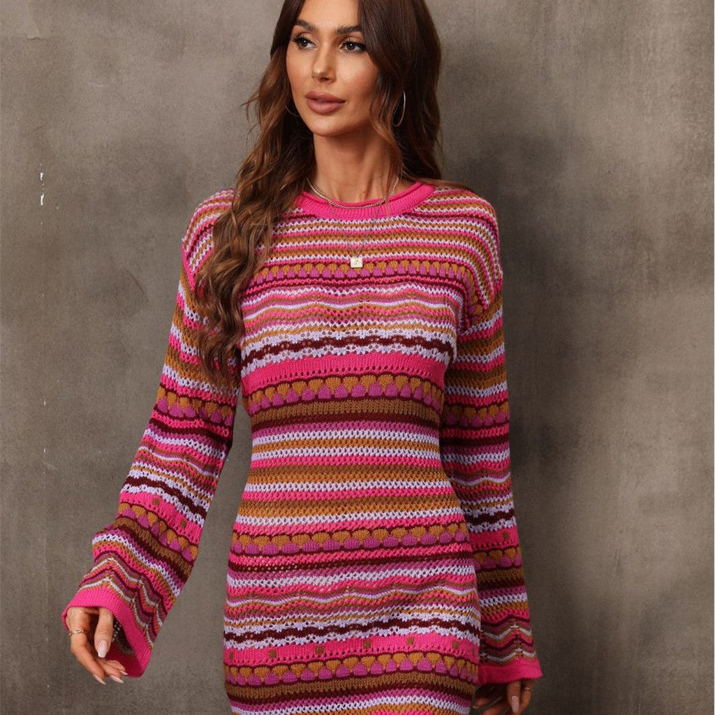 Kleid Damen bunt figurbetont mit langen Ärmeln - 3 - Atelier-Zofia