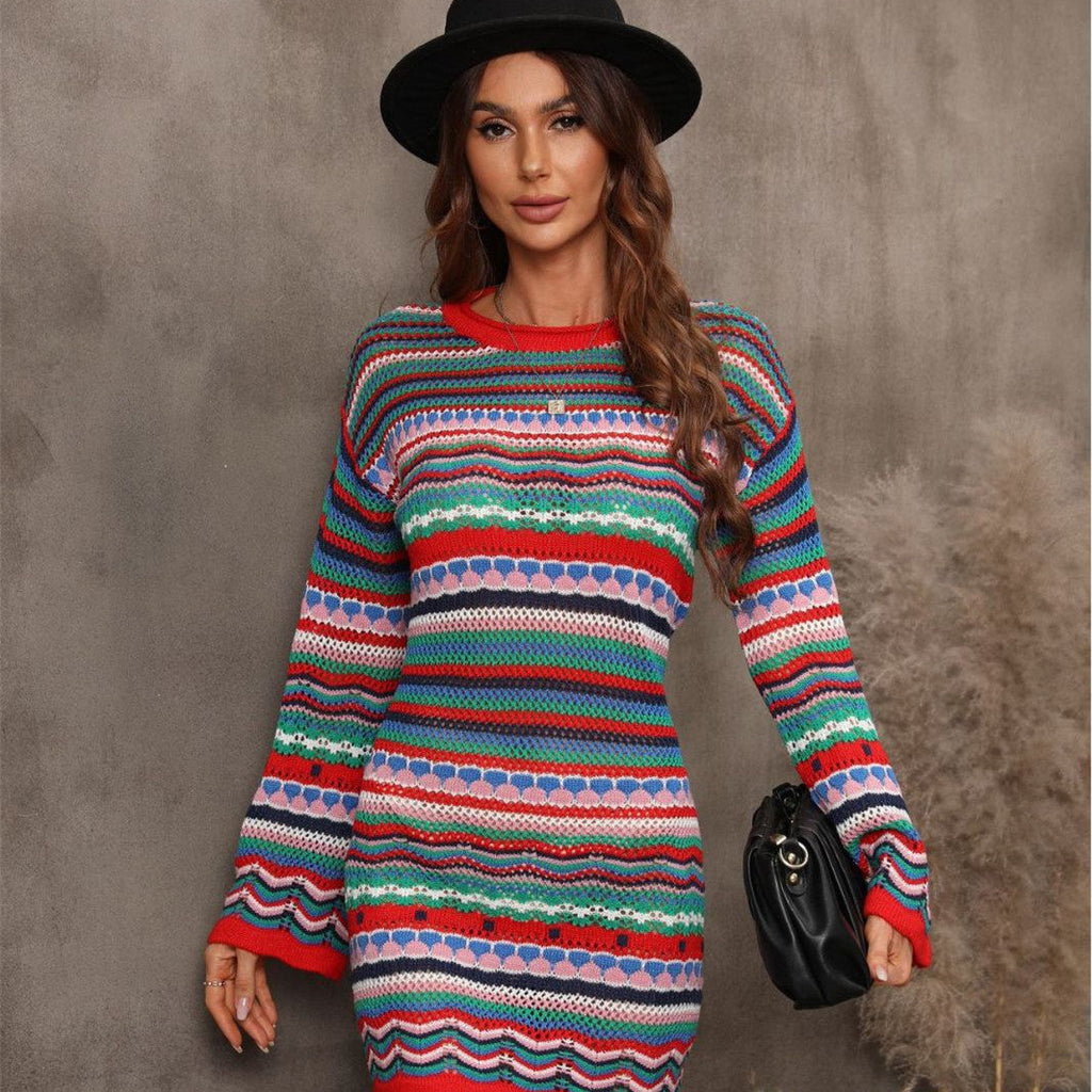 Kleid Damen bunt figurbetont mit langen Ärmeln - 7 - Atelier-Zofia