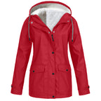 Damenjacke rot tailliert mit Kapuze und weichem Innenfutter - 1 - Atelier-Zofia