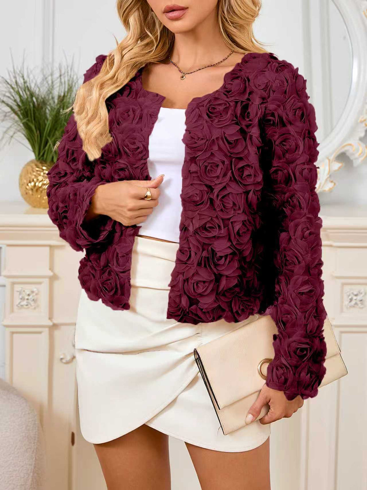 Jacket Damen beige figurbetont mit Blumenmuster - 6 - Atelier-Zofia