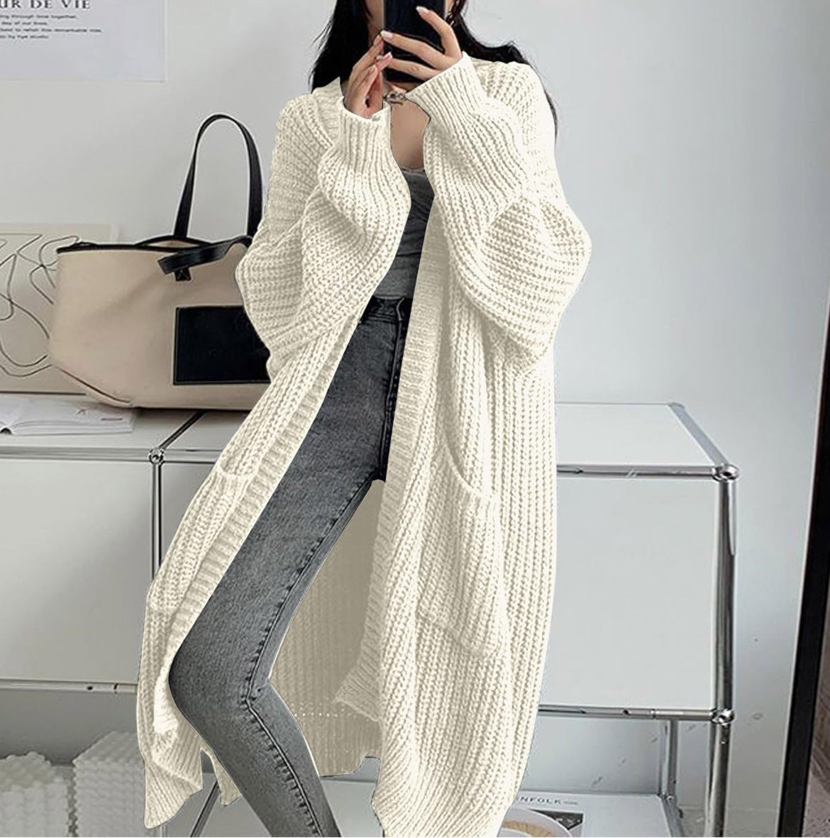 Cardigan Damen rot weit mit praktischen Taschen - 2 - Atelier-Zofia