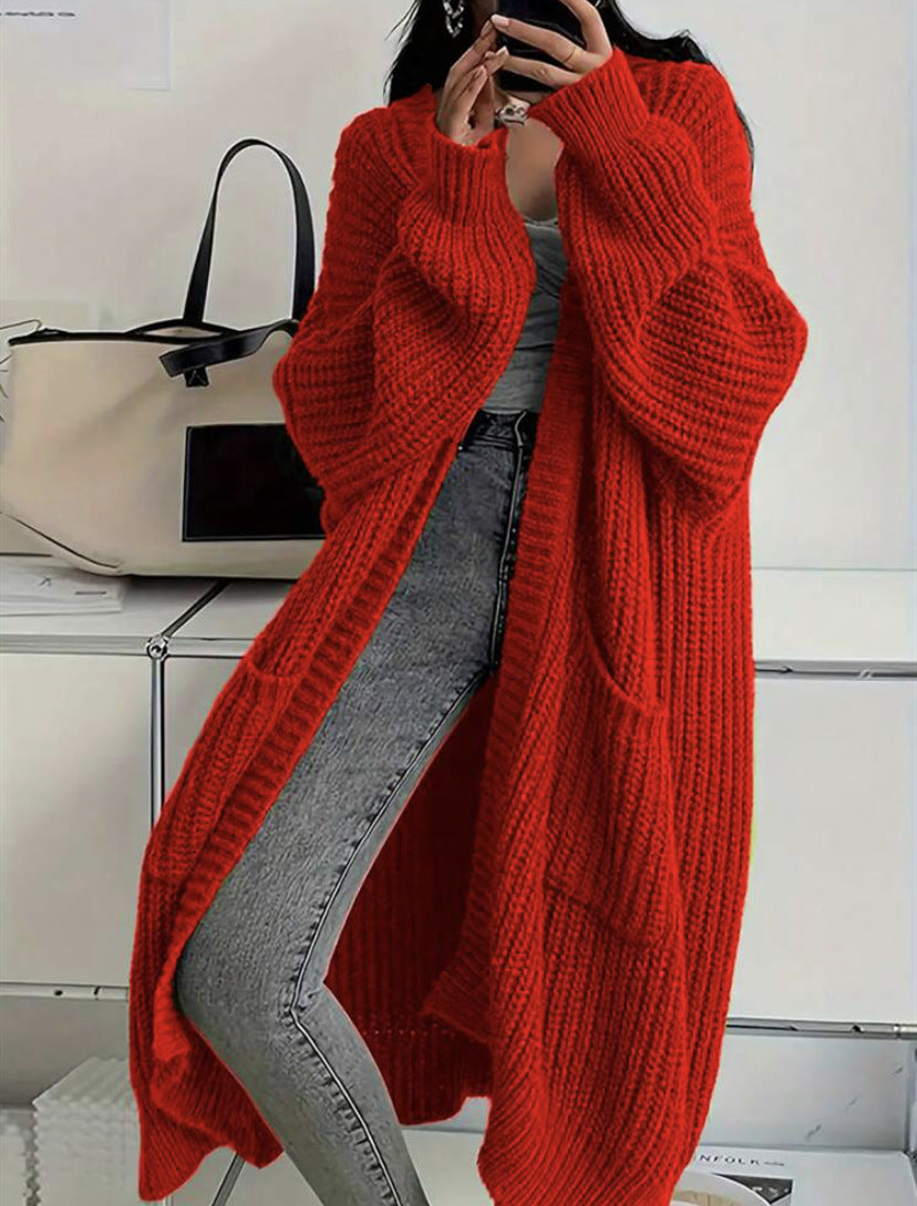 Cardigan Damen rot weit mit praktischen Taschen - 3 - Atelier-Zofia