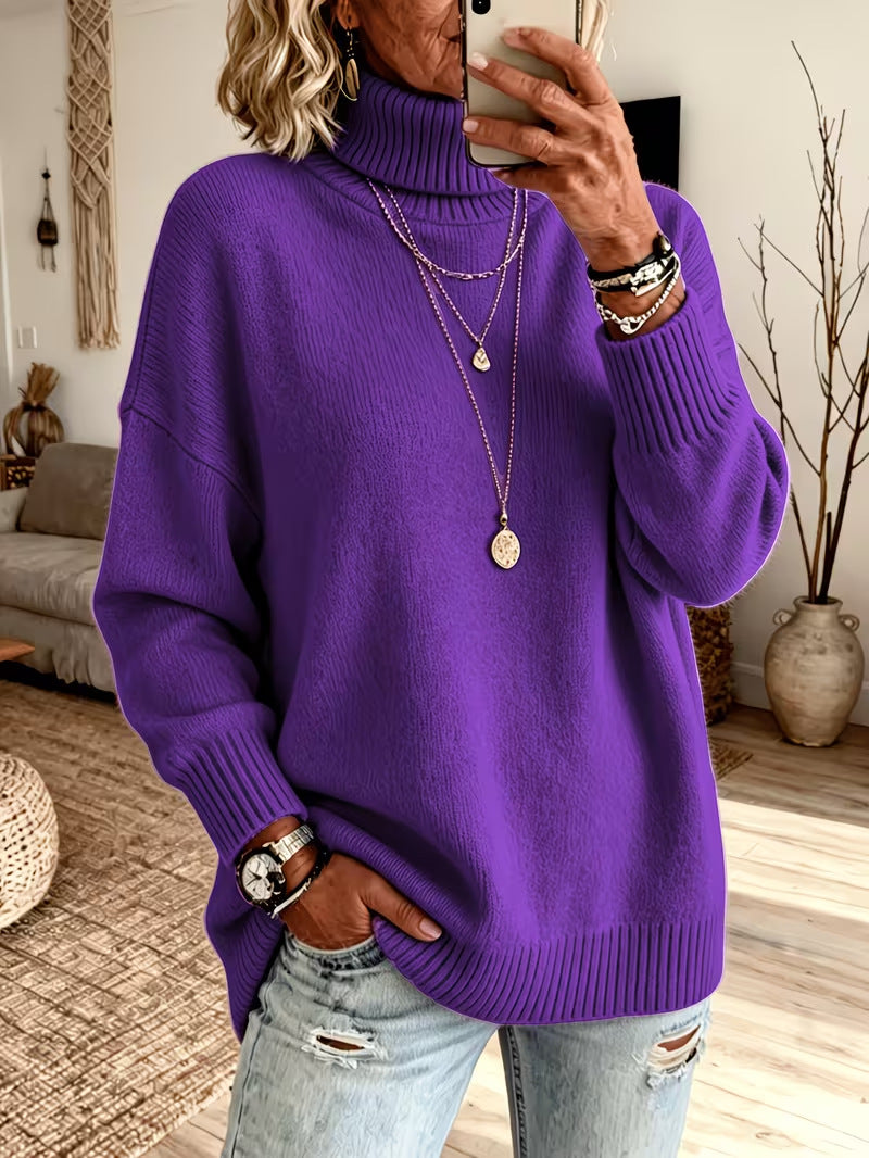 Pullover Damen rot mit lockerer Passform und Stehkragen - 4 - Atelier-Zofia