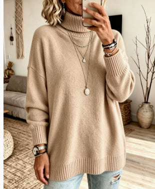 Pullover Damen rot mit lockerer Passform und Stehkragen - 7 - Atelier-Zofia