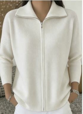 Cardigan Damen rosa mit Stehkragen und Reißverschluss - 2 - Atelier-Zofia