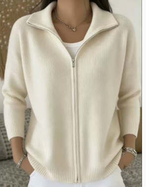 Cardigan Damen rosa mit Stehkragen und Reißverschluss - 3 - Atelier-Zofia