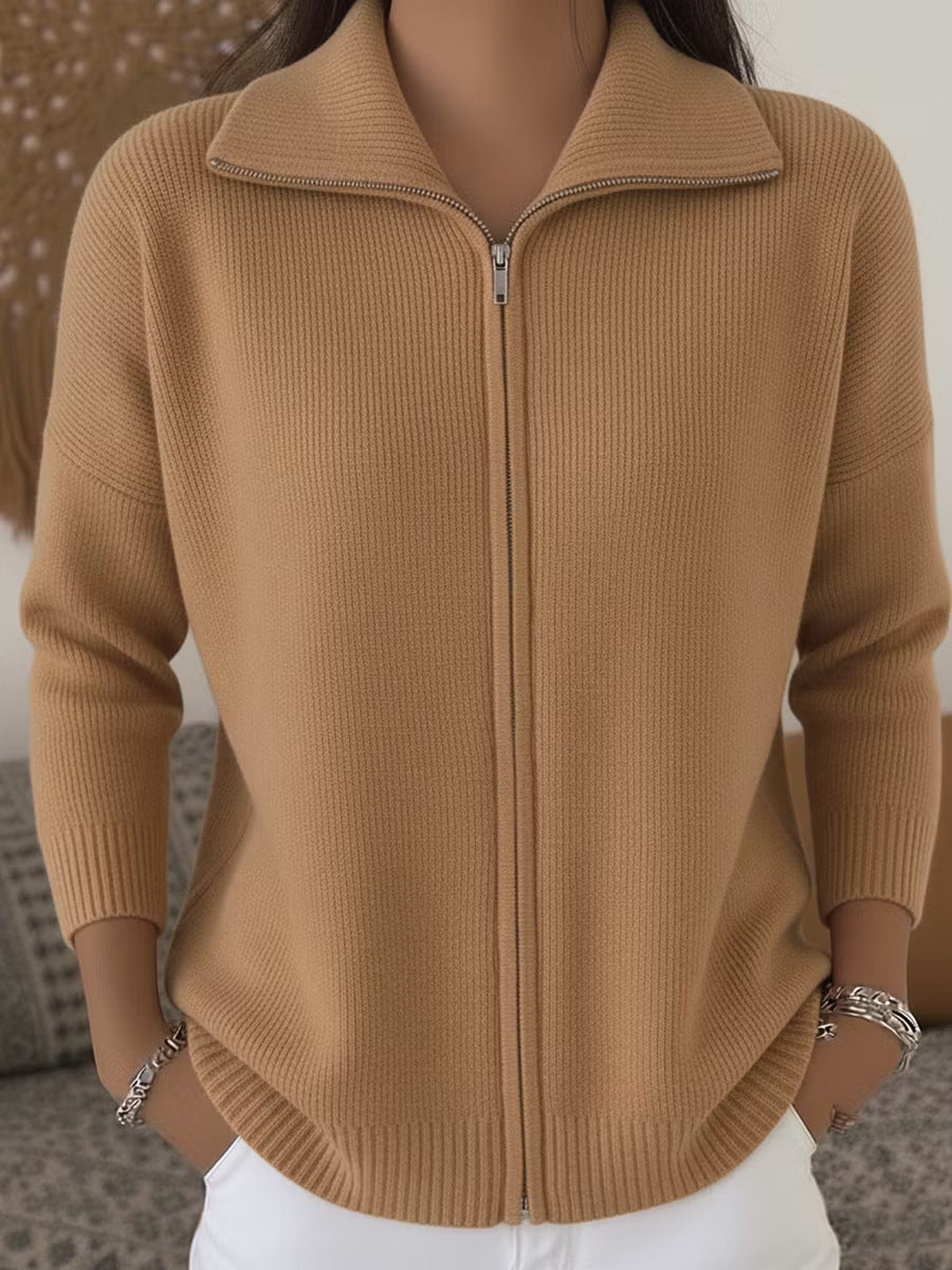 Cardigan Damen rosa mit Stehkragen und Reißverschluss - 4 - Atelier-Zofia