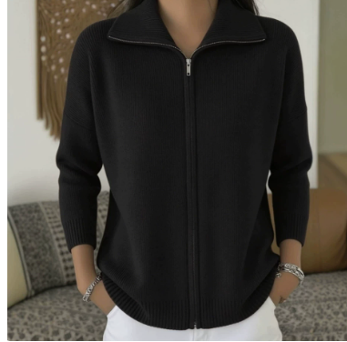 Cardigan Damen rosa mit Stehkragen und Reißverschluss - 5 - Atelier-Zofia
