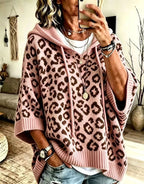 Hoodie Damen beige figurbetont mit Kapuze und Leopardenmuster - 3 - Atelier-Zofia
