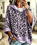 Hoodie Damen beige figurbetont mit Kapuze und Leopardenmuster - 5 - Atelier-Zofia