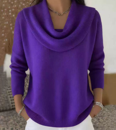 Pullover Damen schwarz mit weitem Wasserfallausschnitt und 3/4-Ärmeln - 2 - Atelier-Zofia