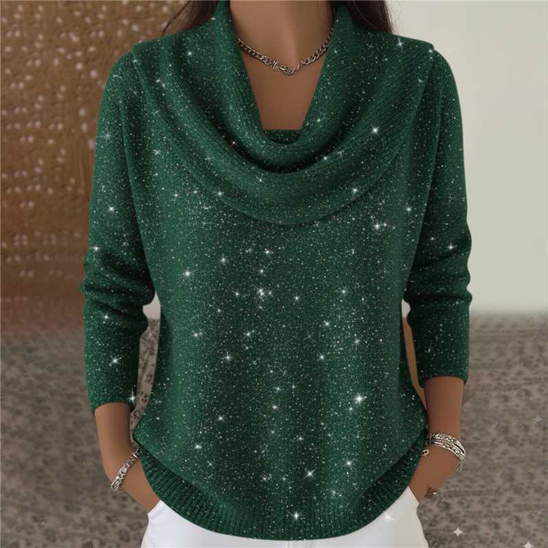 Pullover Damen schwarz mit weitem Wasserfallausschnitt und 3/4-Ärmeln - 3 - Atelier-Zofia