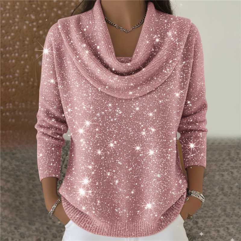 Pullover Damen schwarz mit weitem Wasserfallausschnitt und 3/4-Ärmeln - 6 - Atelier-Zofia