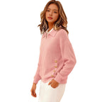 Pullover Damen rot lässig mit Umlegekragen und Knopfdetails - 5 - Atelier-Zofia