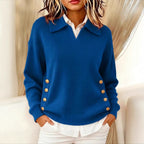 Pullover Damen rot lässig mit Umlegekragen und Knopfdetails - 12 - Atelier-Zofia