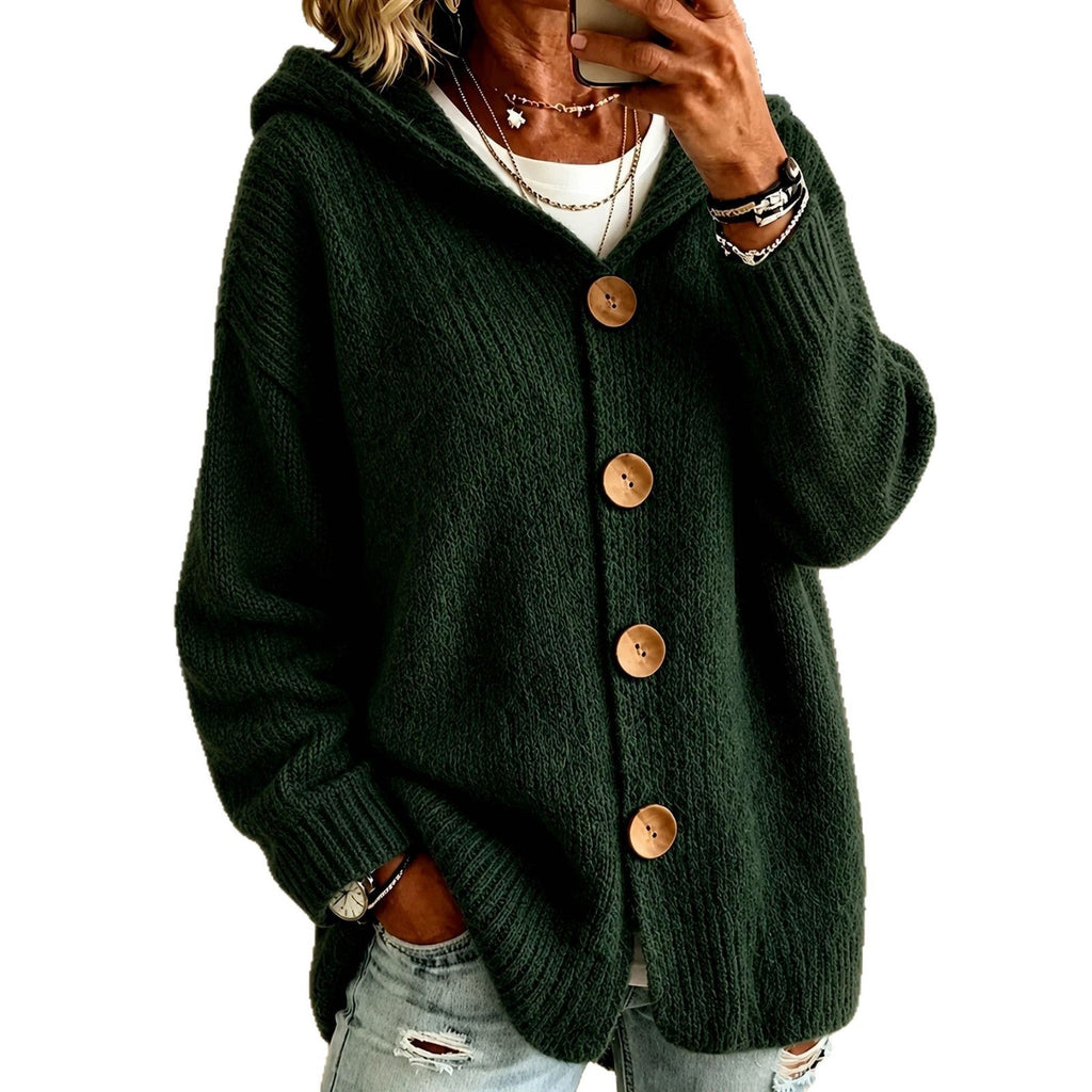 Cardigan Damen rot lässig mit Kapuze und Knopfverschluss - 4 - Atelier-Zofia
