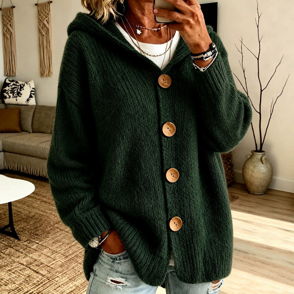 Cardigan Damen rot lässig mit Kapuze und Knopfverschluss - 5 - Atelier-Zofia