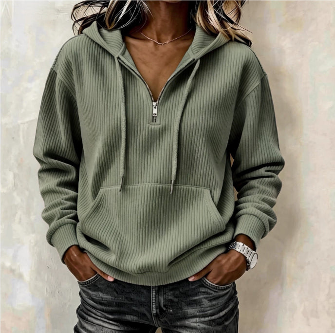 Hoodie Damen blau lässig mit Zip und Kapuze - 2 - Atelier-Zofia
