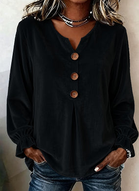 Bluse Damen schwarz tailliert mit Knopfdetails - 1 - Atelier-Zofia