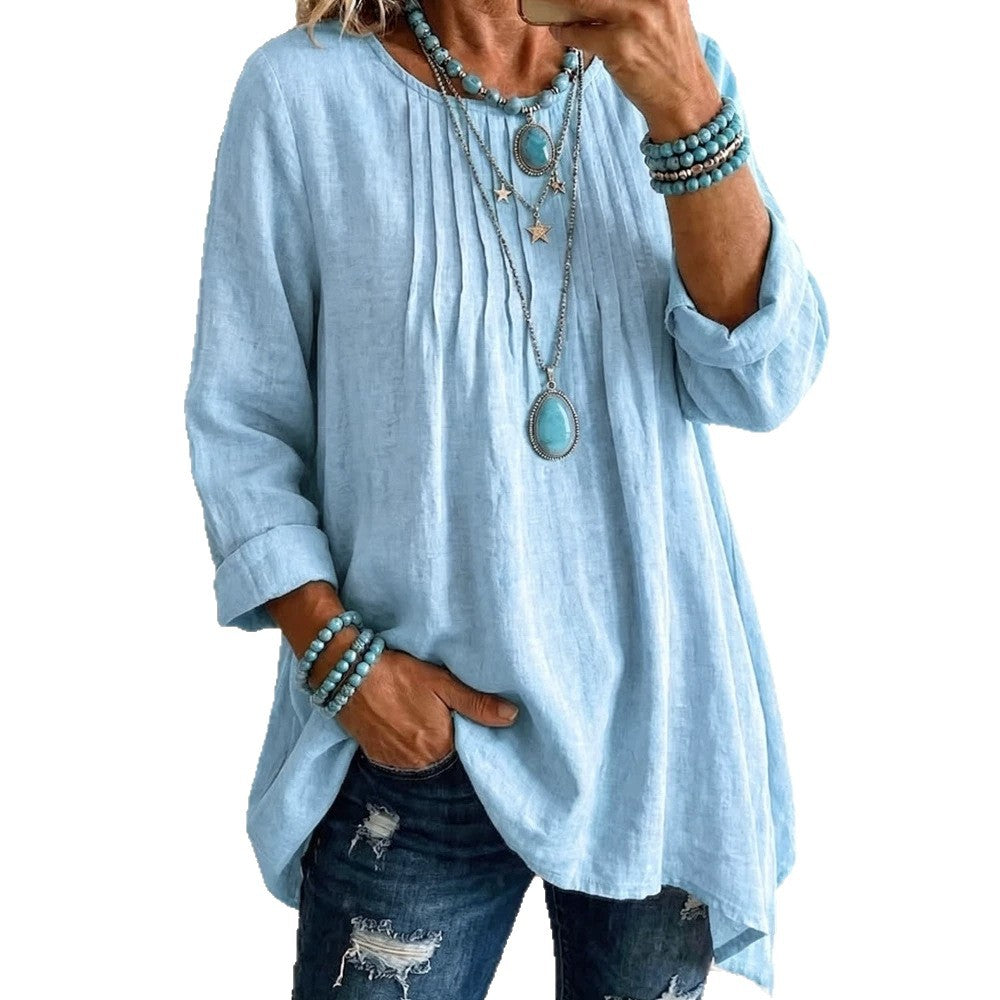Bluse Damen türkis tailliert mit langen Ärmeln und Falten - 2 - Atelier-Zofia