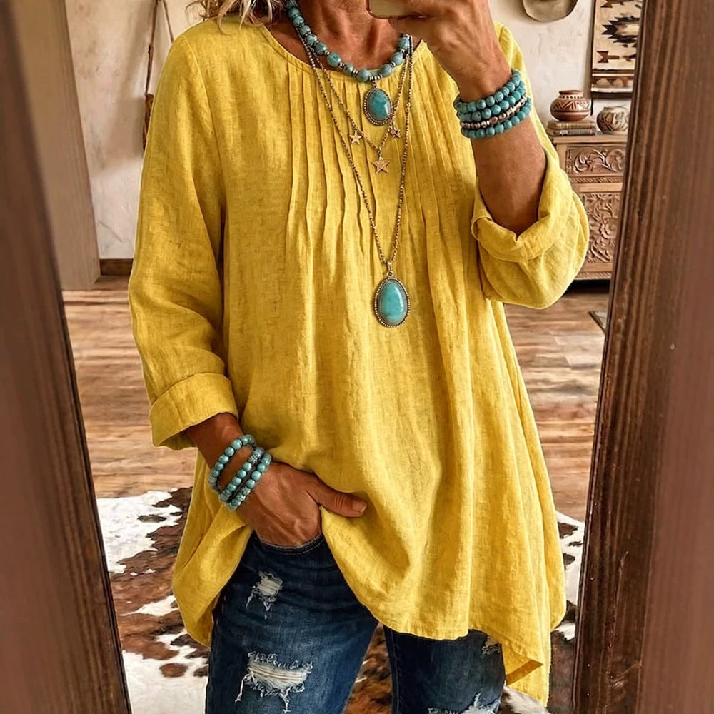 Bluse Damen türkis tailliert mit langen Ärmeln und Falten - 4 - Atelier-Zofia
