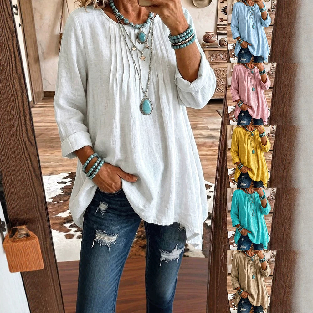 Bluse Damen türkis tailliert mit langen Ärmeln und Falten - 5 - Atelier-Zofia