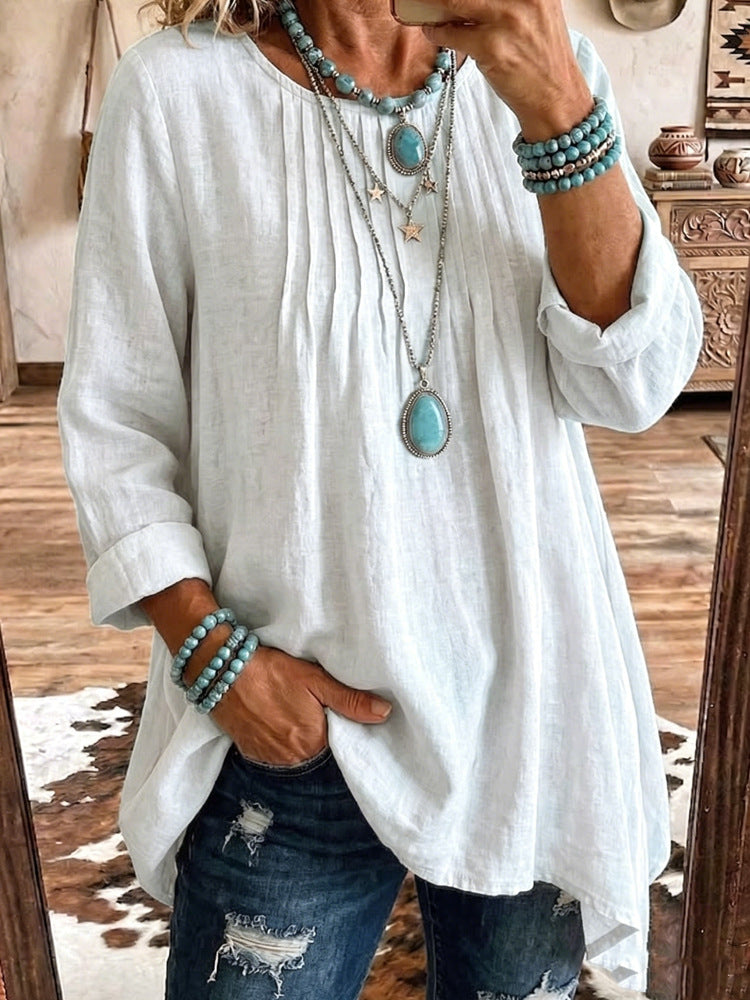 Bluse Damen türkis tailliert mit langen Ärmeln und Falten - 6 - Atelier-Zofia