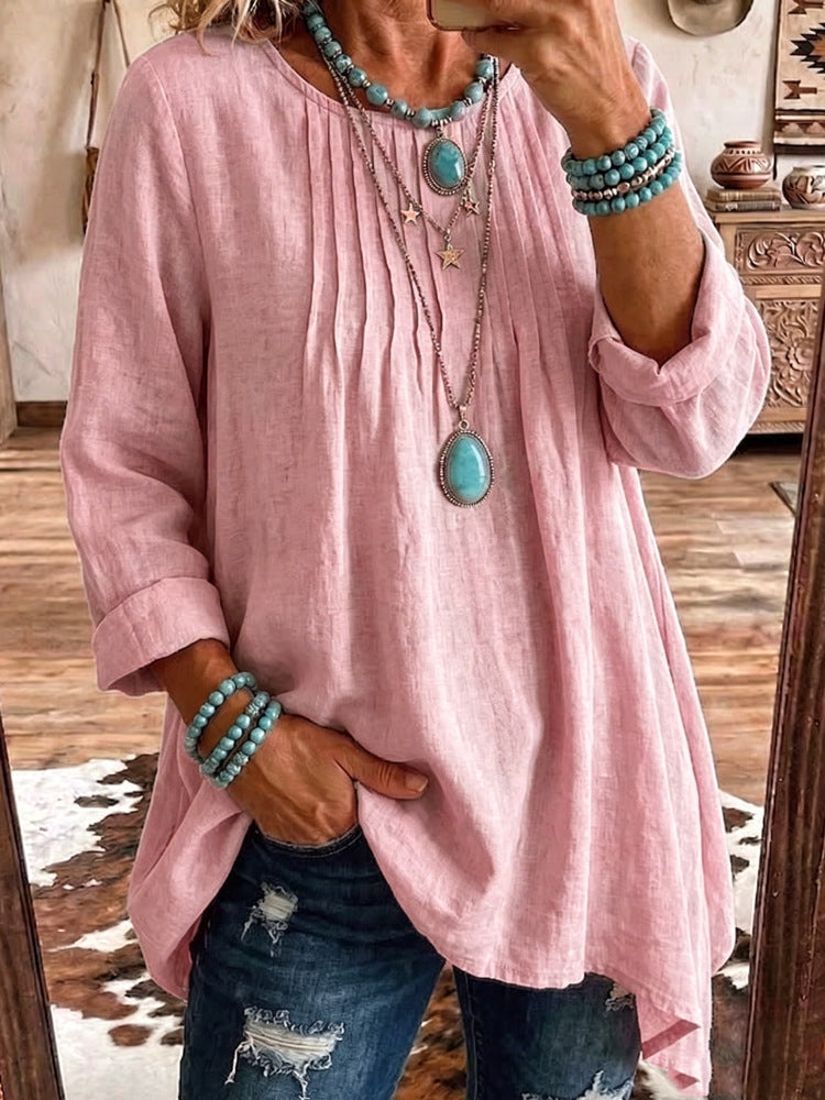 Bluse Damen türkis tailliert mit langen Ärmeln und Falten - 7 - Atelier-Zofia