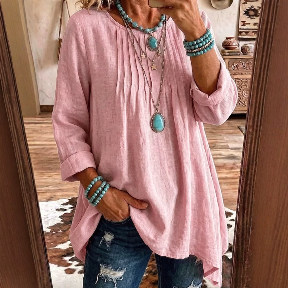 Bluse Damen türkis tailliert mit langen Ärmeln und Falten - 9 - Atelier-Zofia