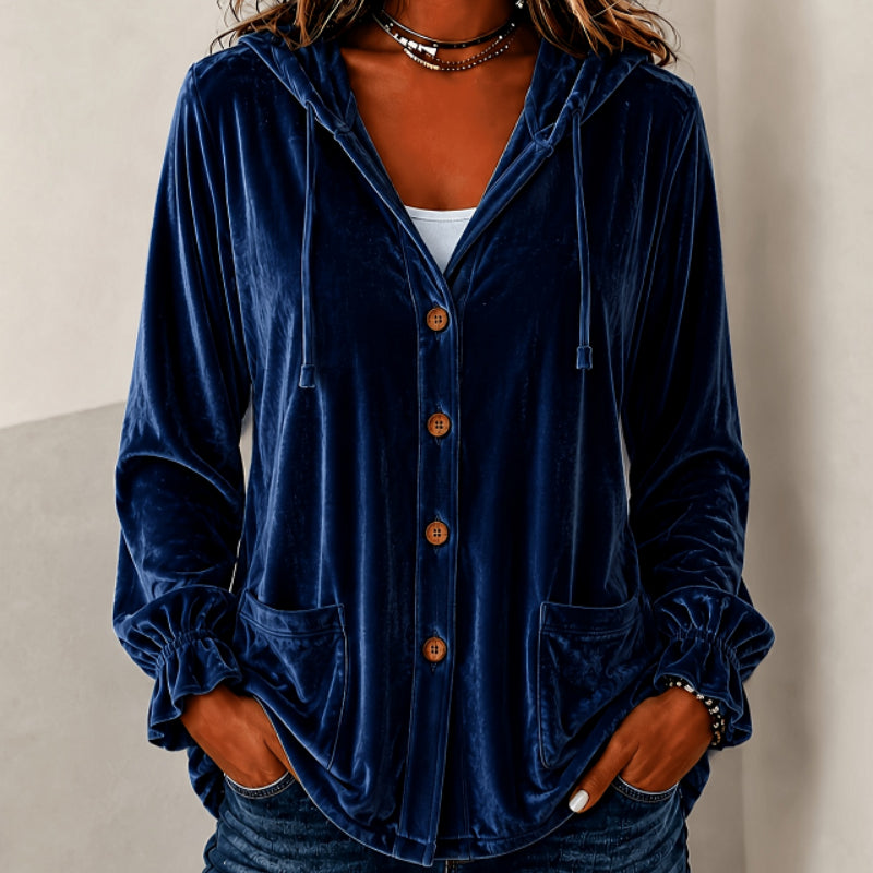Damenjacke blau lässig mit Kapuze und Knopfverschluss - 5 - Atelier-Zofia
