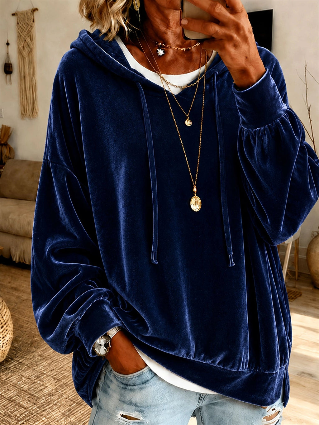 Hoodie Damen schwarz oversized mit Kängurutasche - 5 - Atelier-Zofia